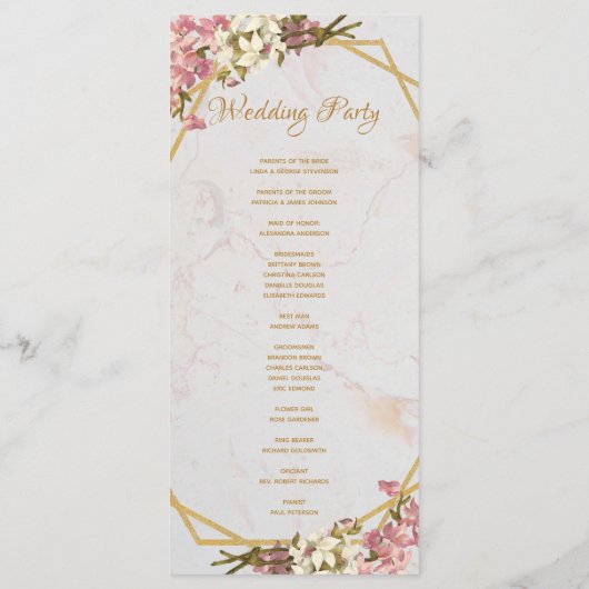 Hochzeit mit geometrischem Marmor und Orchideen Programm (Rückseite)