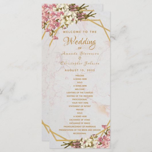 Hochzeit mit geometrischem Marmor und Orchideen Programm (Vorne/Hinten)