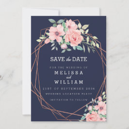 Hochzeit mit geometrischen Kupferfloralfarben Save The Date