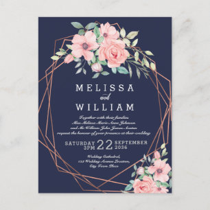 Hochzeit mit geometrischen Kupferflöten Einladungspostkarte