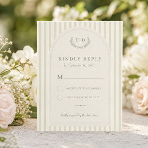 Hochzeit mit gestreiftem Monogramm in Salbeigrün RSVP Karte