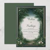 Hochzeit mit Glühwürmchen-Smaragd-Waldgrenze Einladung (Vorne/Hinten)