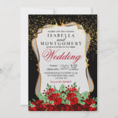 Hochzeit mit Gold Confetti, Schwarz und Rot-Flora Einladung (Vorderseite)