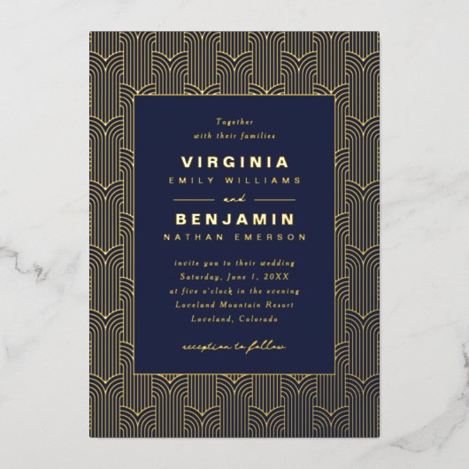 Hochzeit mit Gold Geometric Folieneinladung (Vorderseite)