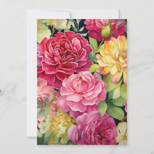 Hochzeit mit Gold, Hot-Pink und Green-Floral Einladung (Rückseite)