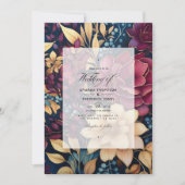 Hochzeit mit Gold, Navy Blue und Burgund Einladung (Vorderseite)