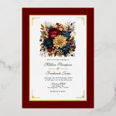 Hochzeit mit Gold, Navy Blue und Burgund Folieneinladung (Vorderseite)