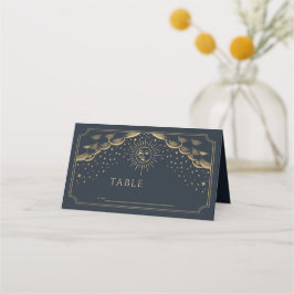 Hochzeit mit Gold & Navy Sun and Moon Tarot Card Platzkarte
