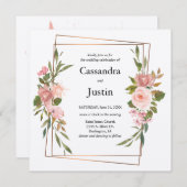 Hochzeit mit Gold und Rosa Einladung (Vorne/Hinten)