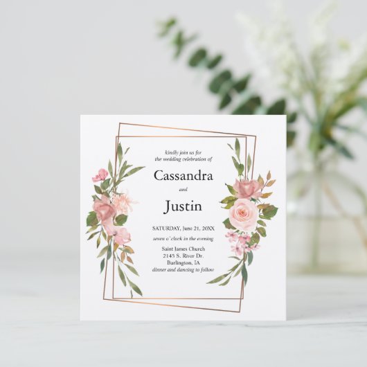 Hochzeit mit Gold und Rosa Einladung (Stehend Vorderseite)