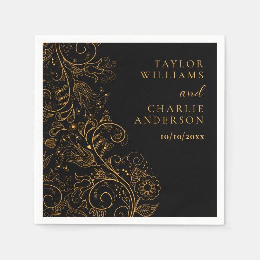 Hochzeit mit Gold und Schwarz Serviette (Vorderseite)