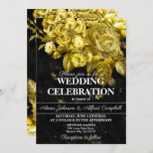 Hochzeit mit Gold und schwarzem Marmor Einladung (Vorne/Hinten)