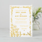 Hochzeit mit Gold und Weiß-Blumen Folieneinladung (Stehend vorne)