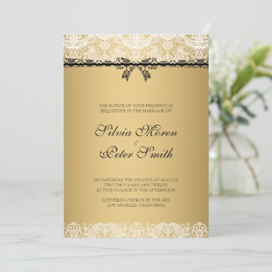 Hochzeit mit Gold und Weiß Einladung (Stehend Vorderseite)