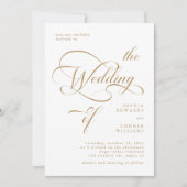 Hochzeit mit Gold und Weiß in klassischer Calligra Einladung (Vorderseite)
