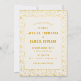 Hochzeit mit Gold und White Geometric Art Déco Einladung