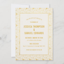 Hochzeit mit Gold und White Geometric Art Déco Einladung