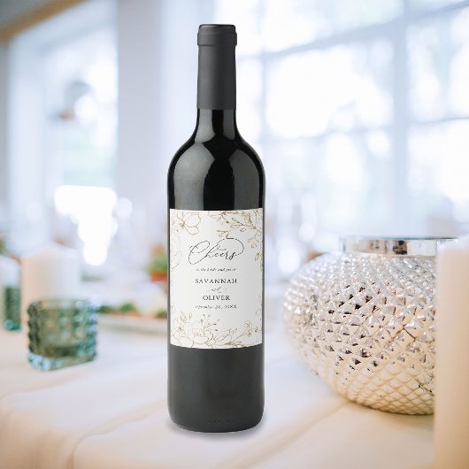 Hochzeit mit goldgelber Blüte Weinetikett