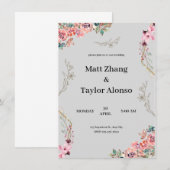 Hochzeit mit grauem Blumen Einladung (Vorne/Hinten)