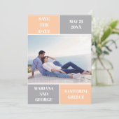 Hochzeit mit grauem Farbblock Pfirsichfarben speic Save The Date (Stehend Vorderseite)