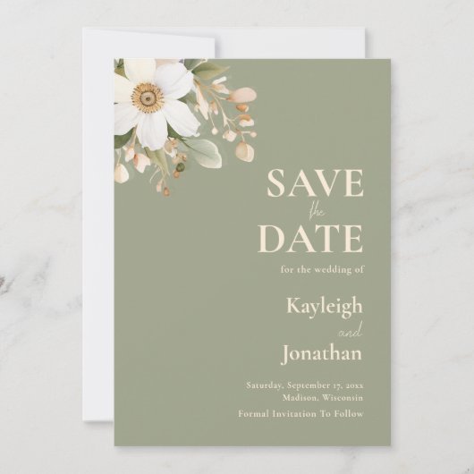 Hochzeit mit grünem Blumenwasser Save The Date (Vorderseite)