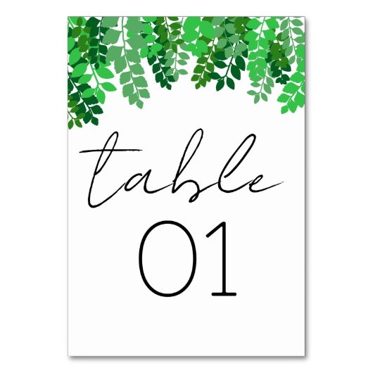 Hochzeit mit grünem Leaf Canopy Tischnummer (Vorderseite)