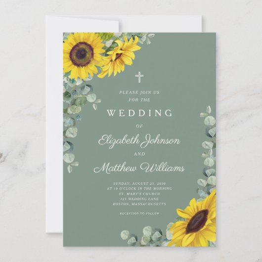 Hochzeit mit grüner Blüte Einladung (Vorderseite)