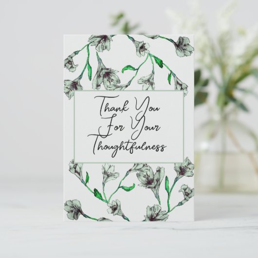 Hochzeit mit grüner Flora Dankeskarte (Stehend Vorderseite)