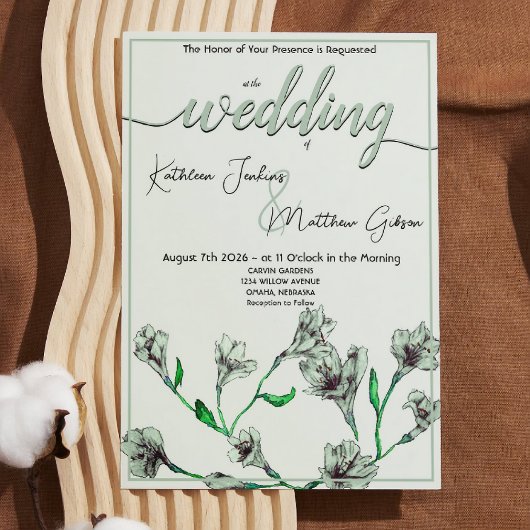 Hochzeit mit grüner Flora Einladung