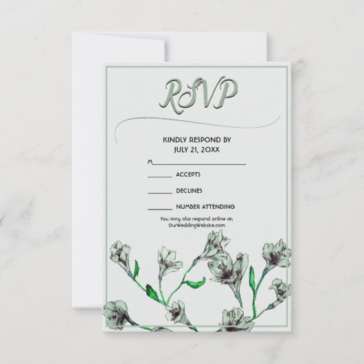 Hochzeit mit grüner Flora RSVP Karte (Vorderseite)