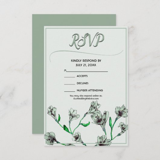 Hochzeit mit grüner Flora RSVP Karte (Vorne/Hinten)