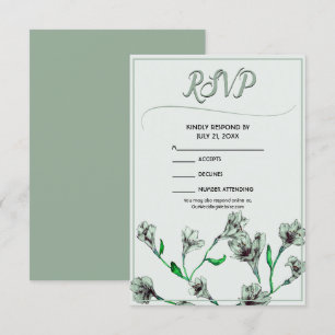 Hochzeit mit grüner Flora RSVP Karte