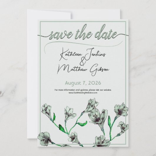 Hochzeit mit grüner Flora Save The Date (Vorderseite)