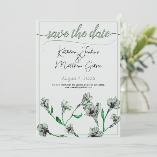 Hochzeit mit grüner Flora Save The Date (Stehend Vorderseite)