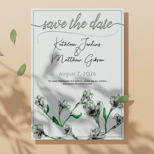 Hochzeit mit grüner Flora Save The Date
