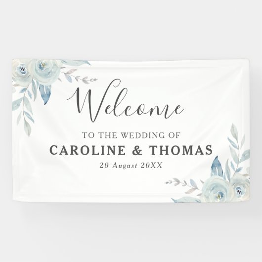 Hochzeit mit hellblauen Blumen Banner (Horizontal)