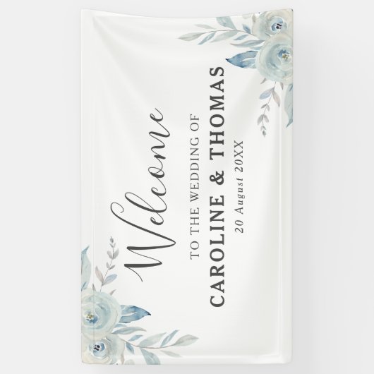 Hochzeit mit hellblauen Blumen Banner (Vertikal)