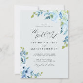 Hochzeit mit hellblauen Blumen Einladung (Vorderseite)