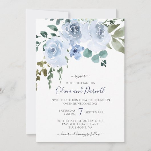 Hochzeit mit hellblauer Wasserfarbe I Einladung (Vorderseite)