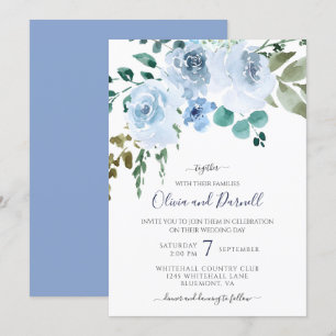 Hochzeit mit hellblauer Wasserfarbe I Einladung