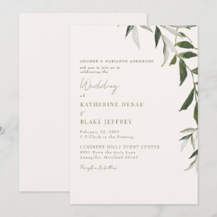 Hochzeit mit hellem Champagner Grün Gold Text Einladung