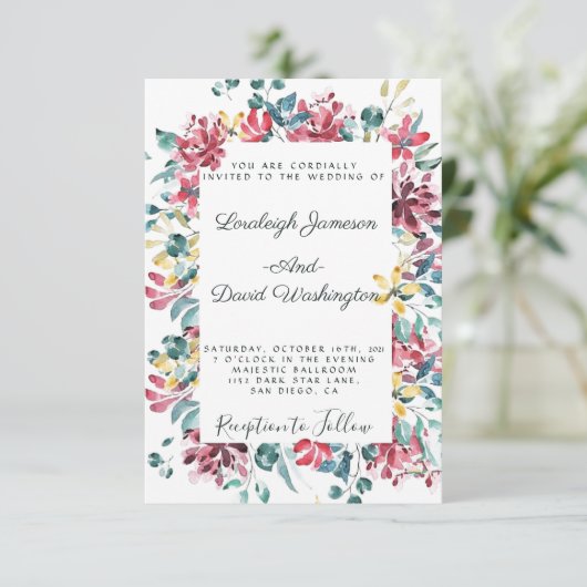 Hochzeit mit hellen Blumen Einladung (Stehend Vorderseite)