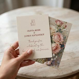 Hochzeit mit hellrosa bemalten Rosen Dankeskarte