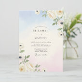 Hochzeit mit Himmelrosa Blütenblättern Einladung (Stehend Vorderseite)