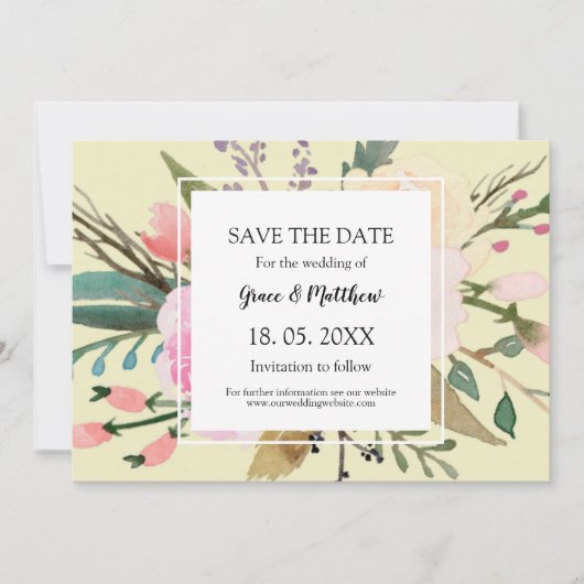 Hochzeit mit hübschem Blumenwasser Save The Date (Vorderseite)