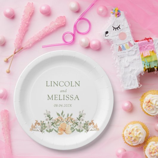 Hochzeit mit hübschem Pfirsich und Weißblumen Pappteller (Party)