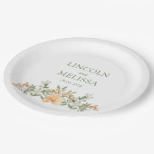 Hochzeit mit hübschem Pfirsich und Weißblumen Pappteller (Schrägansicht)