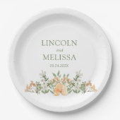 Hochzeit mit hübschem Pfirsich und Weißblumen Pappteller (Vorderseite)