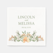 Hochzeit mit hübschem Pfirsich und Weißblumen Serviette (Vorderseite)