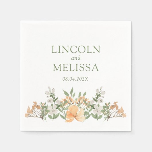 Hochzeit mit hübschem Pfirsich und Weißblumen Serviette (Vorderseite)